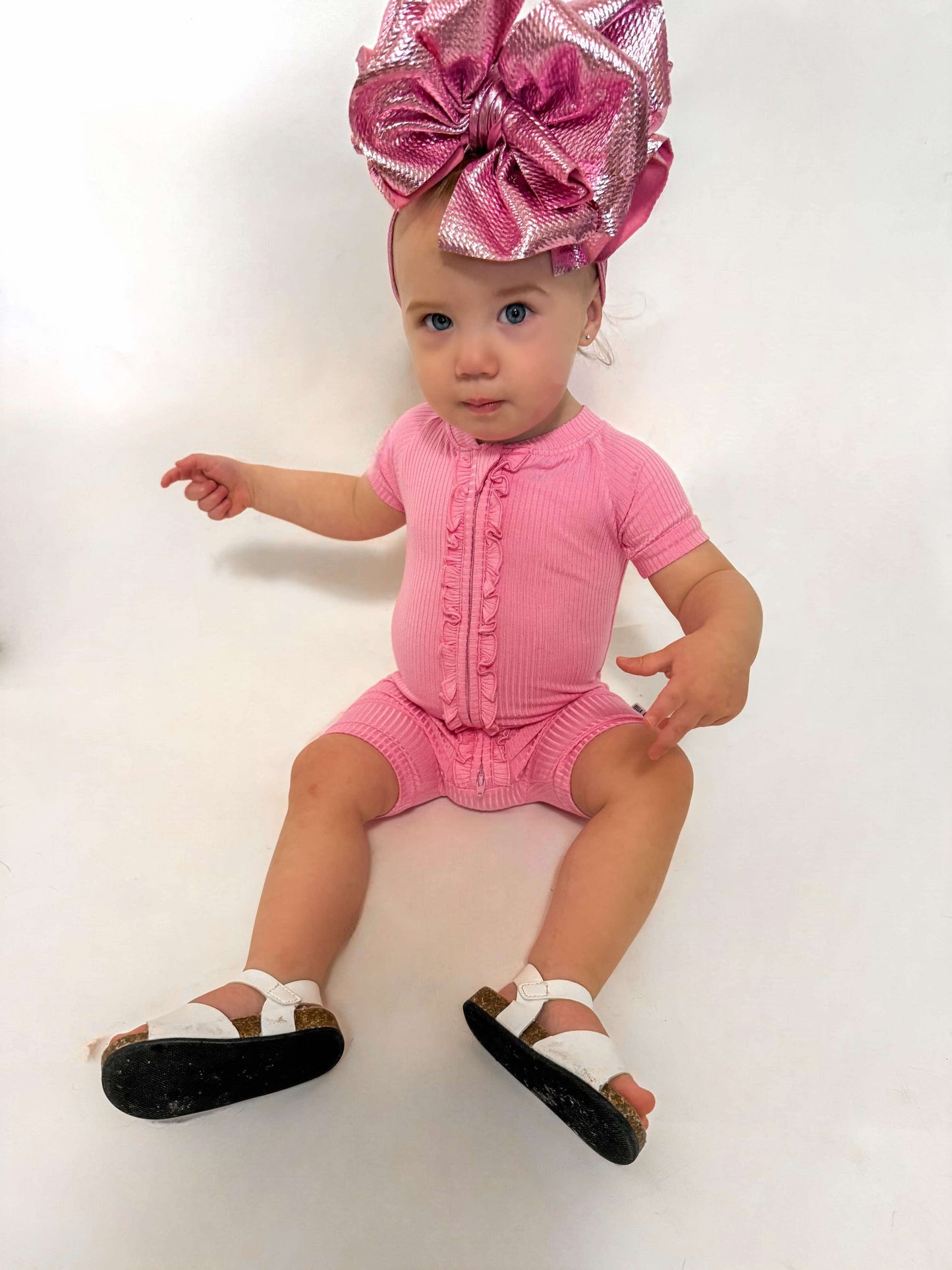 Ballerina Pink Ruffled Bamboo Shortie Romper