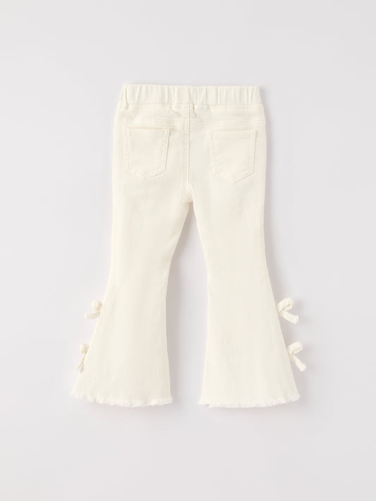 Charming White Denim Pants with Cute Bows