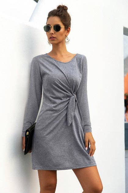 Round Neck Knot Long Sleeve Dress