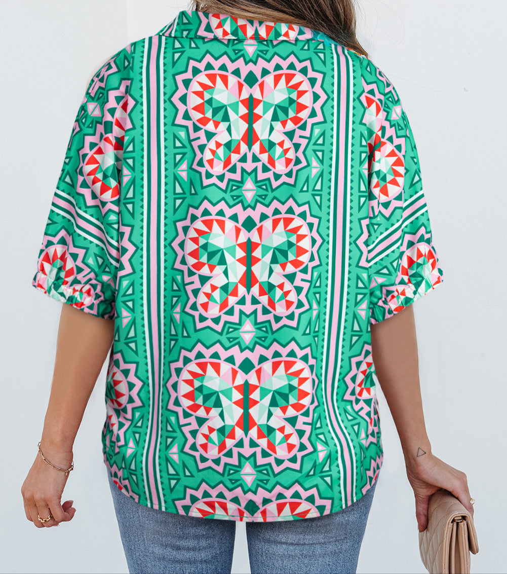 Green Abstract V Neck LT