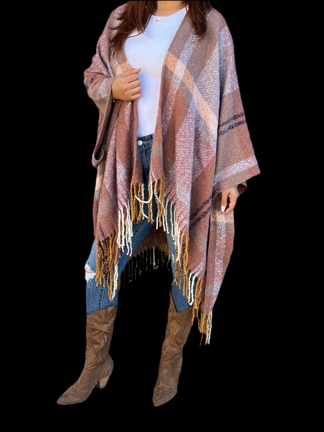 Autumn Sky | Plaid Fall & Winter Kimono w/ Tassel Trim