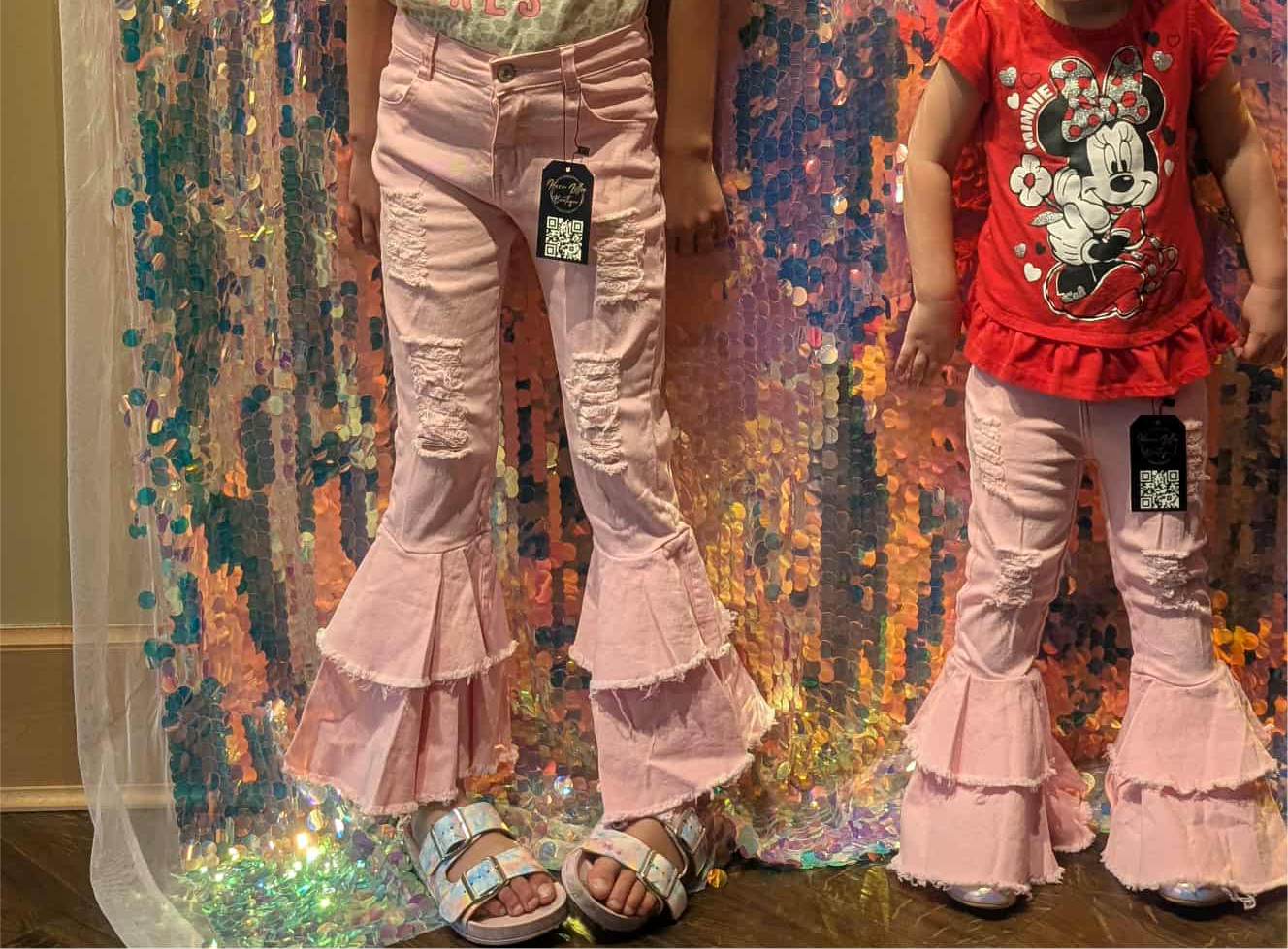 Pink Distressed Double Bell Bottoms