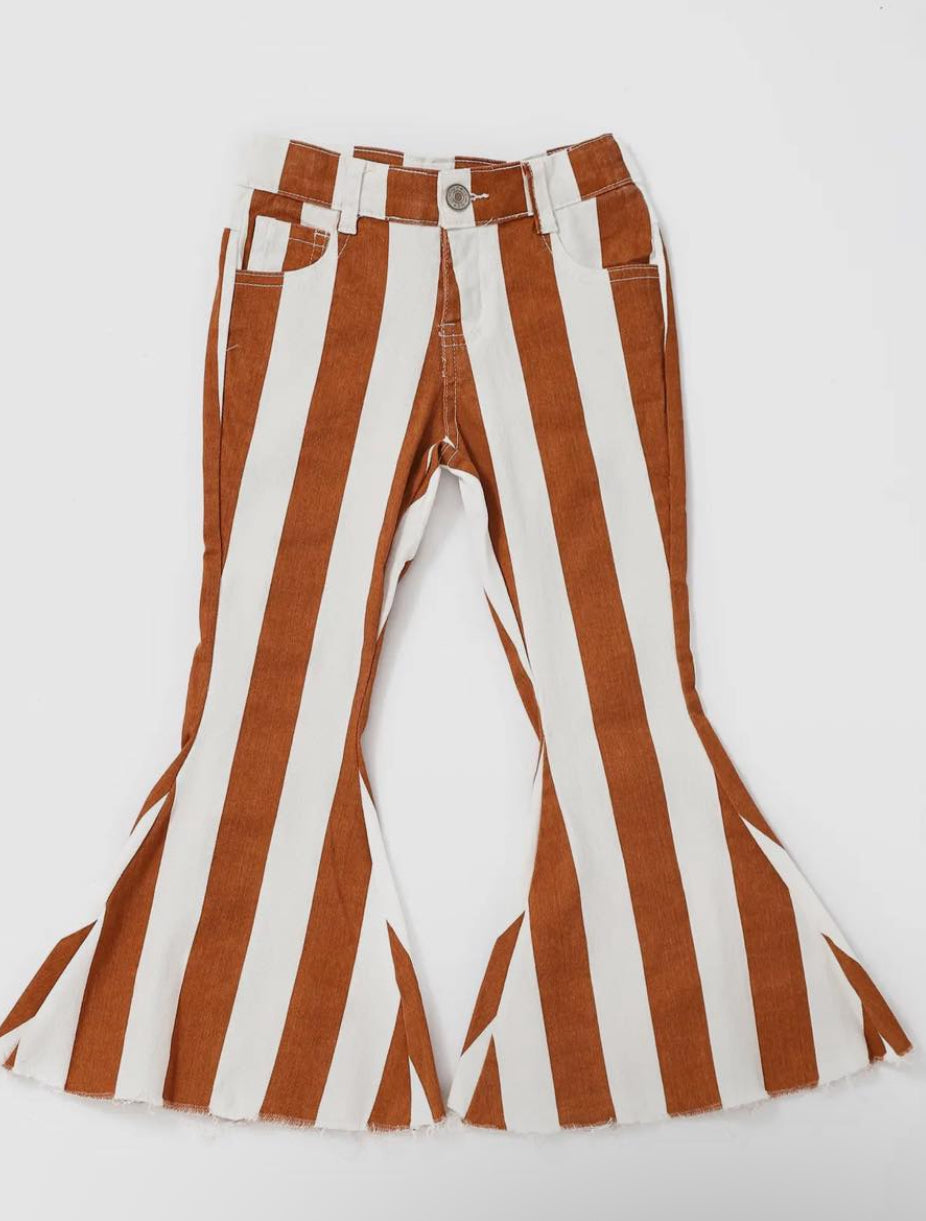 Brown Stripe Bell Bottom Pants