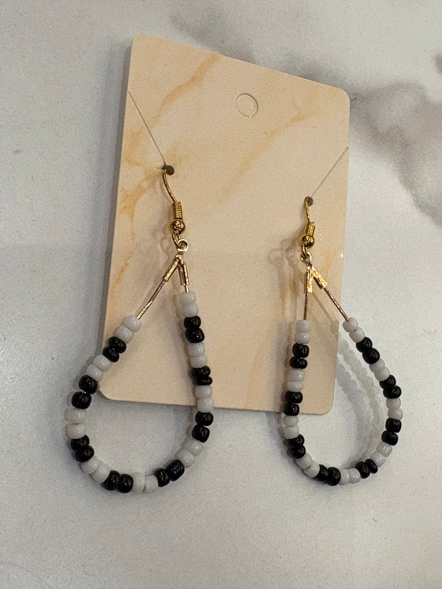Black &White Beaded Teardrop Earrings