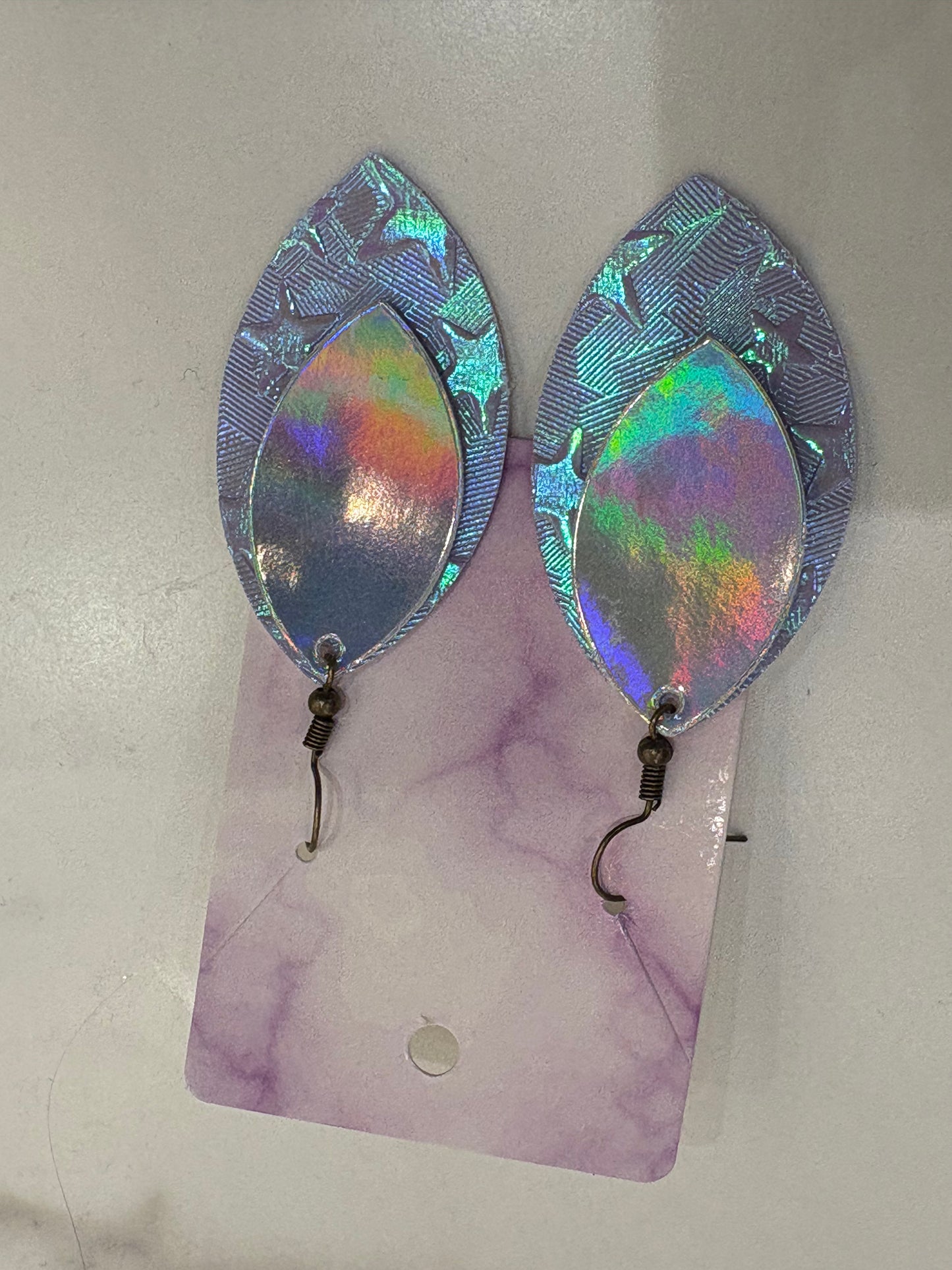 Perfectly Yours Holographic Faux Leather Earrings – 2 Layer Iridescent Silver