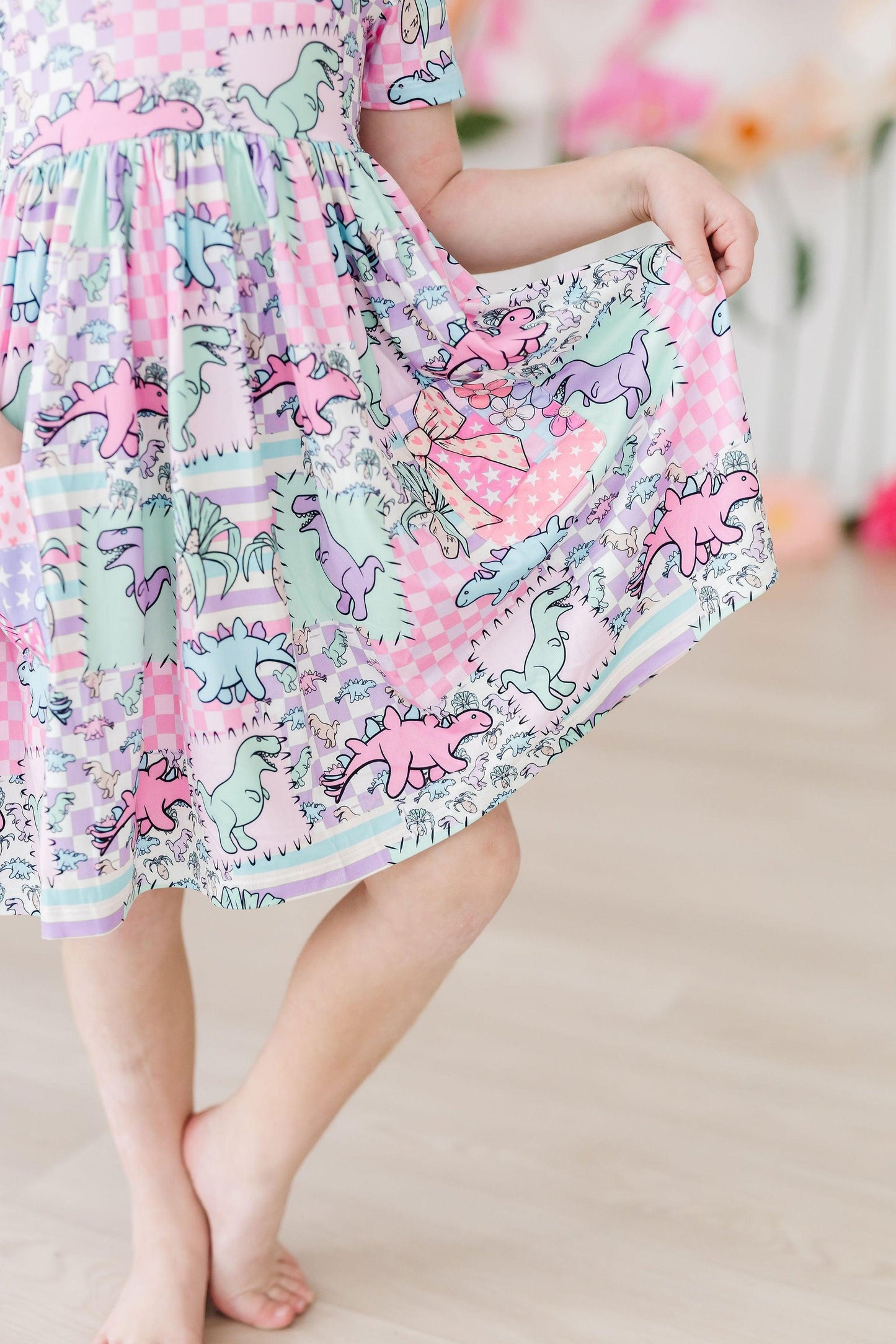 SALE Quilted Dinos S/S Pocket Twirl Dress