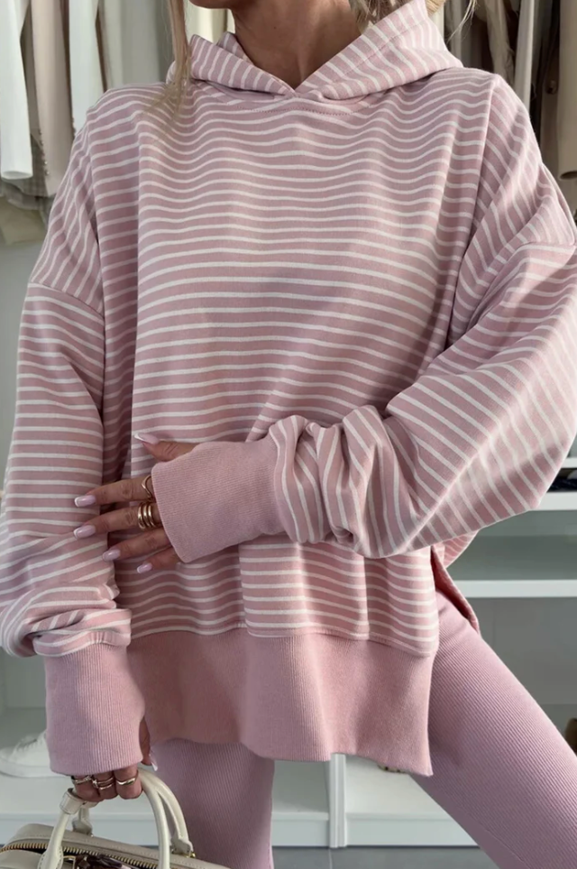 Stripe Thumbhole side Slits Hoodie LT