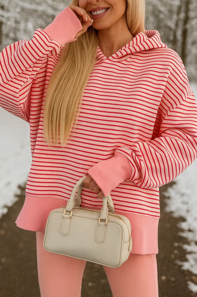 Stripe Thumbhole side Slits Hoodie LT