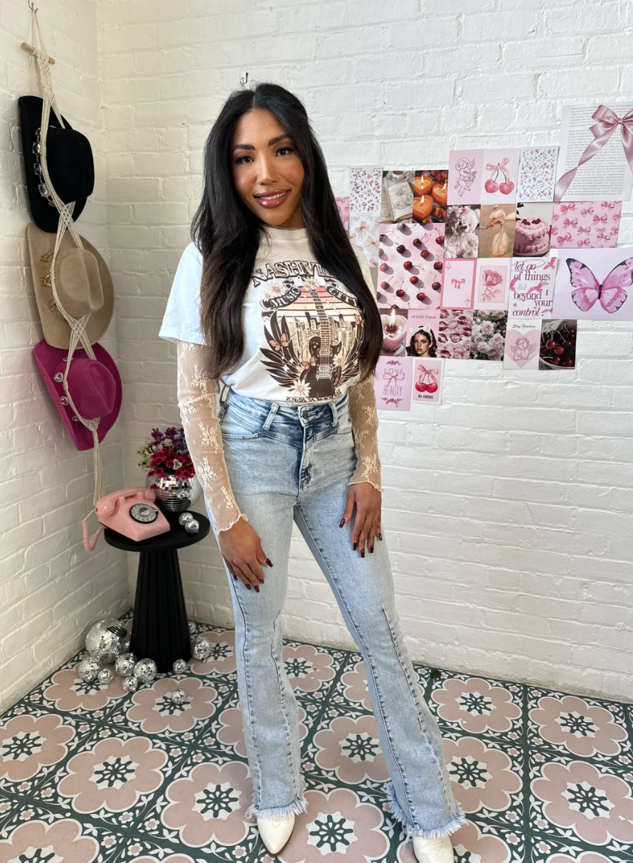 Keep Up Flare Acid Wash Flare Jeans