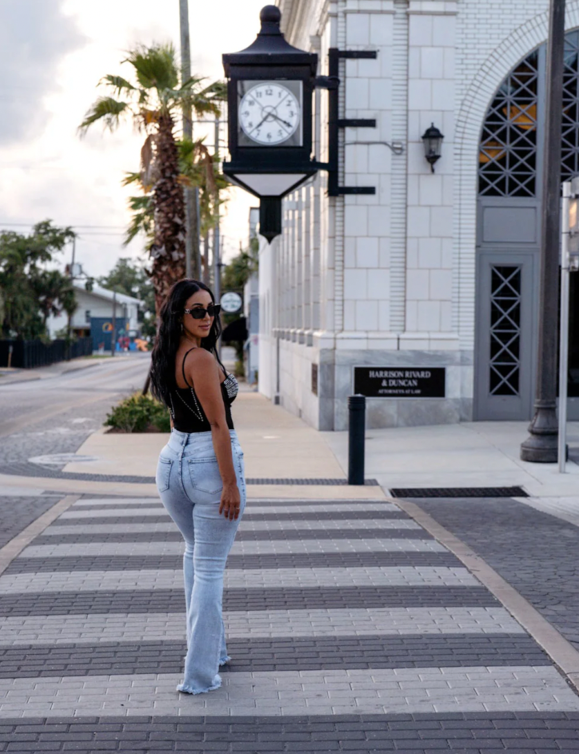 Keep Up Flare Acid Wash Flare Jeans