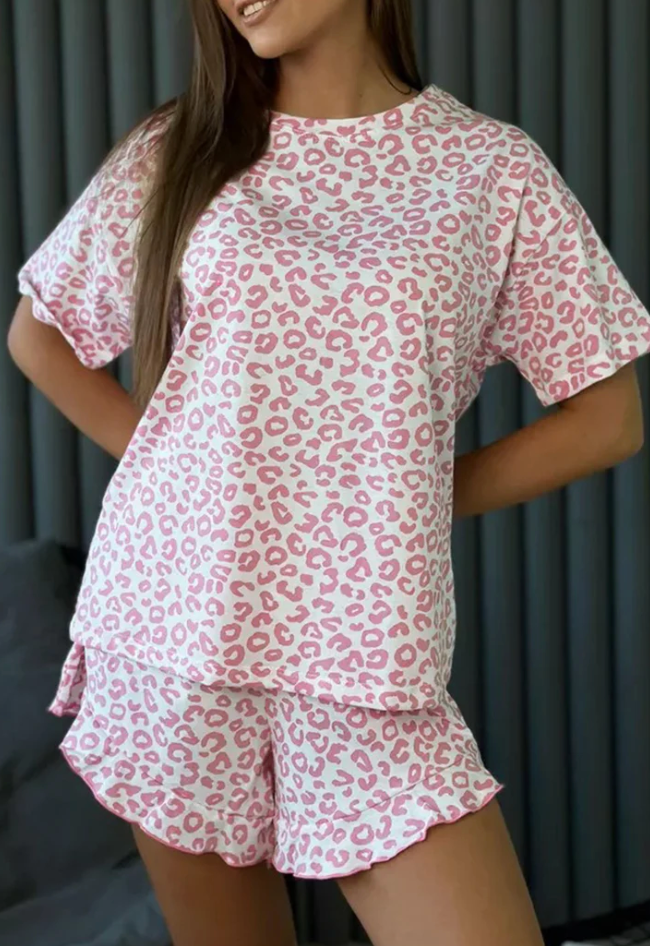 Pink Leopard Crew Set September.