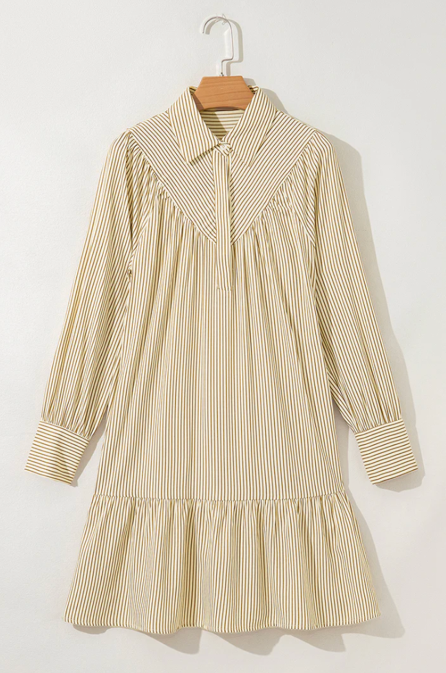 Brown Stripe Collared Dress RTS