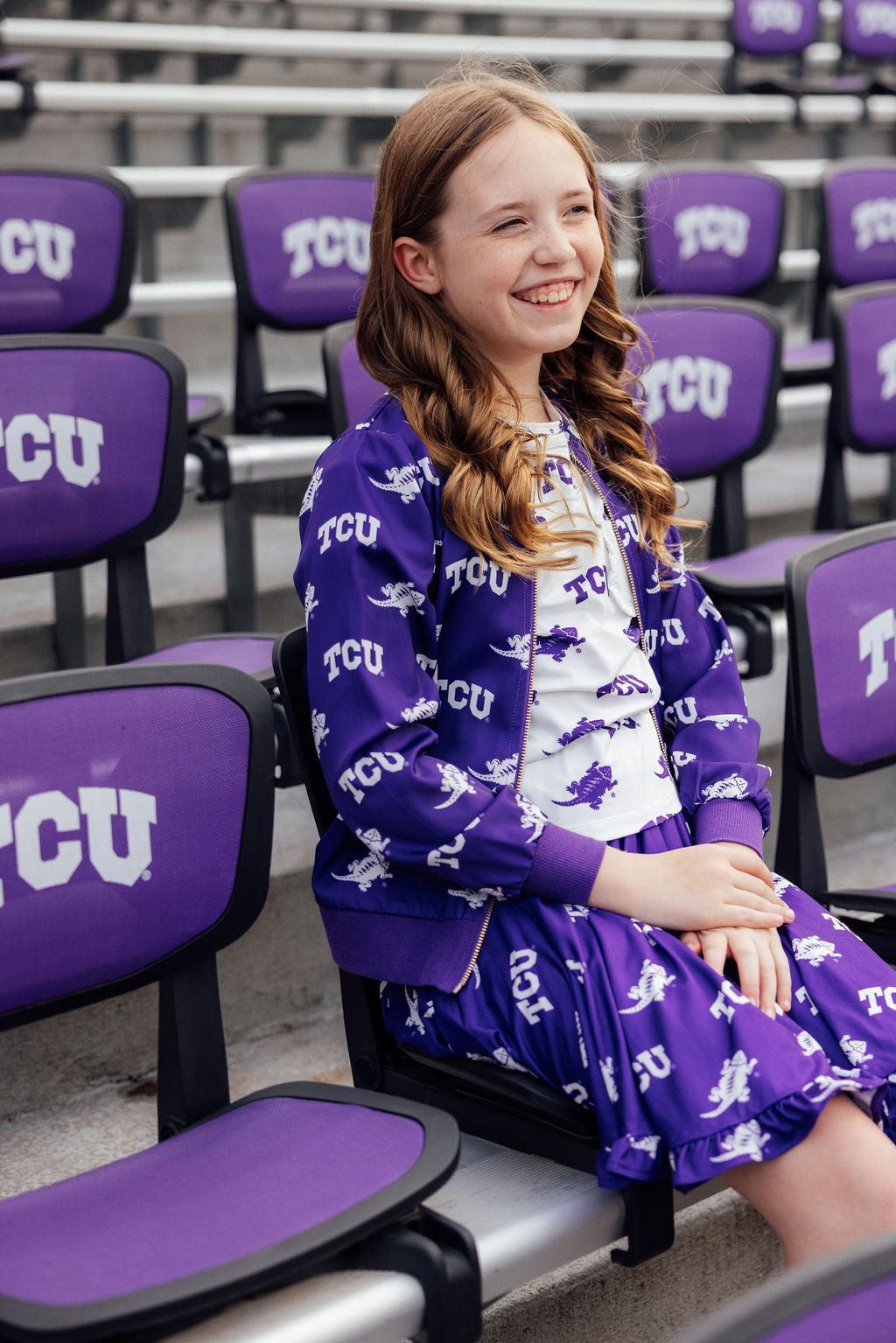 TCU Purple Frog Ruffle Twirl Skort