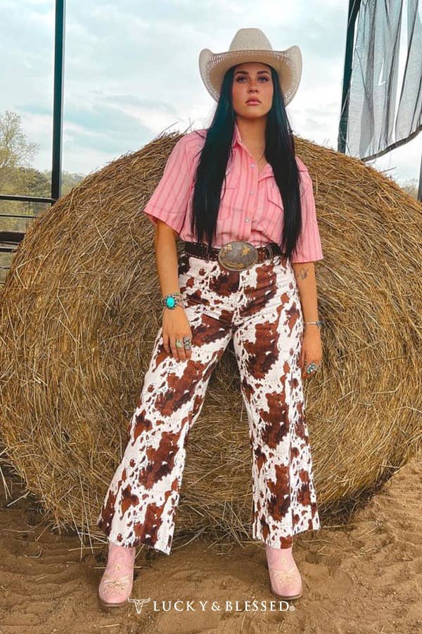 Cow Tummy Control Cropped Wide Leg Jeans