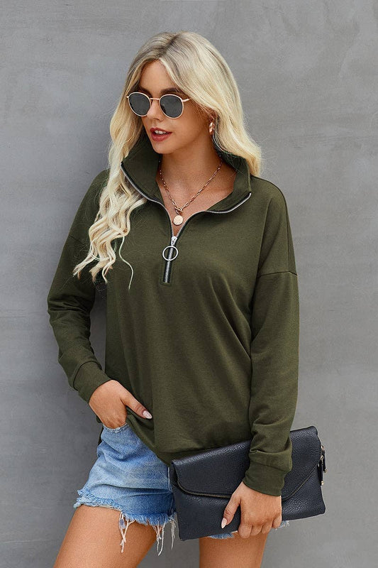 Cozy Chic V Neck Zip-Up Sweatshirt