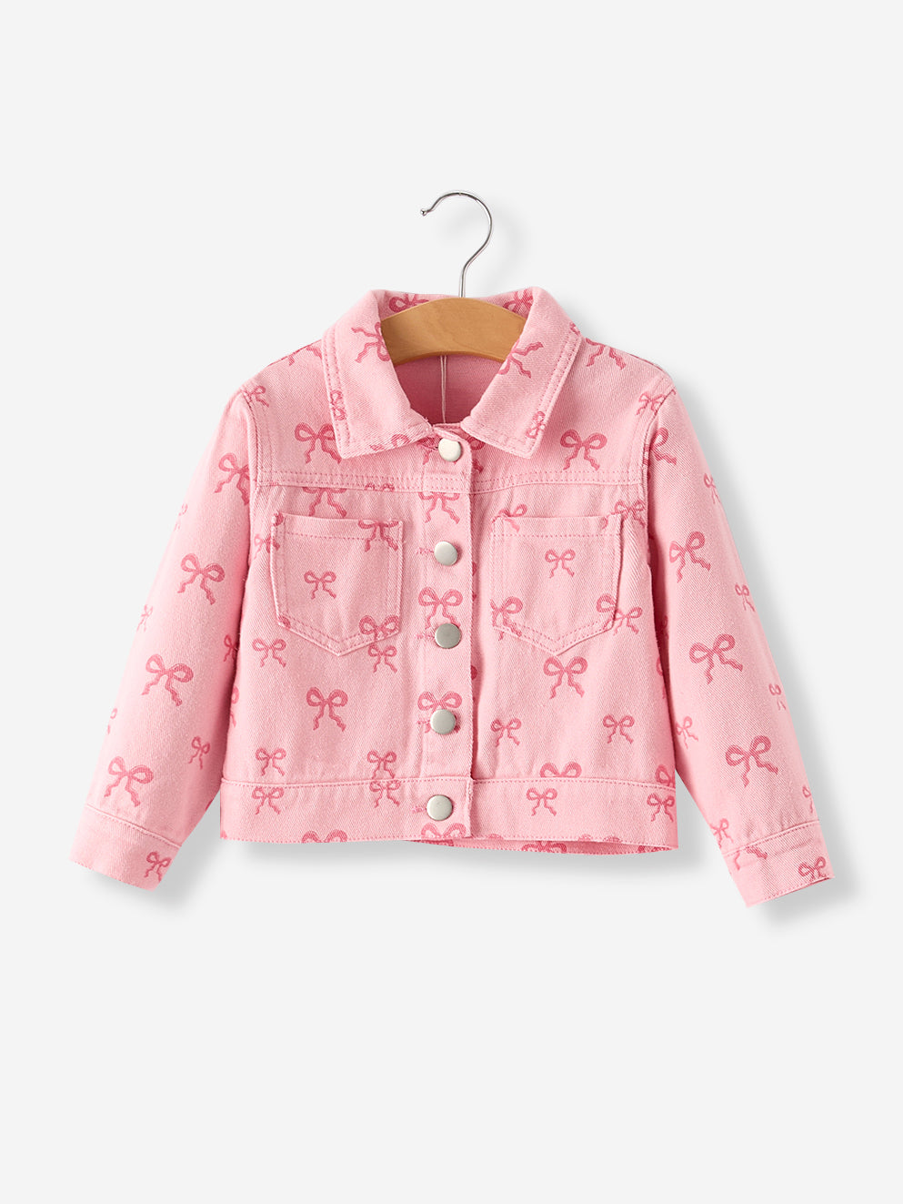Pink Fall Girls Butterfly Print Denim Jacket