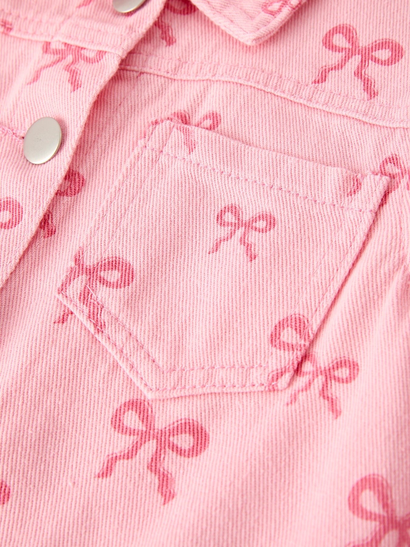 Pink Fall Girls Butterfly Print Denim Jacket