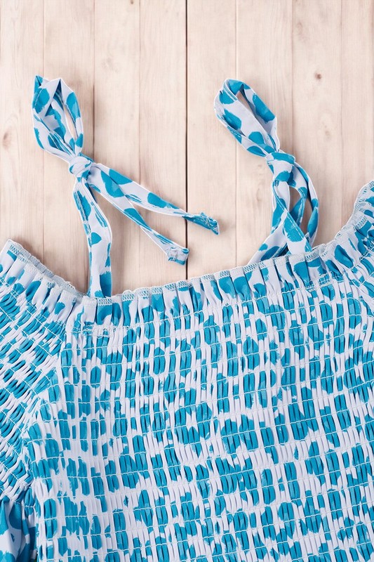 Turquoise Leopard Print Cold Shoulder Top & Shorts