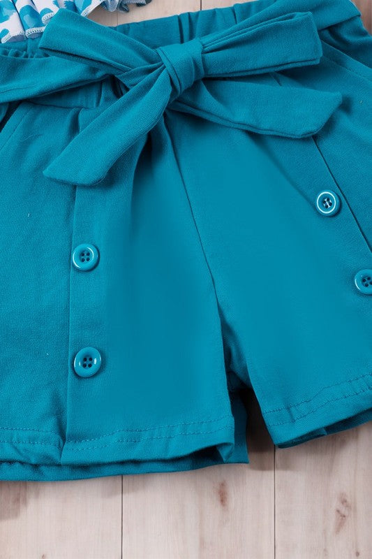 Turquoise Leopard Print Cold Shoulder Top & Shorts