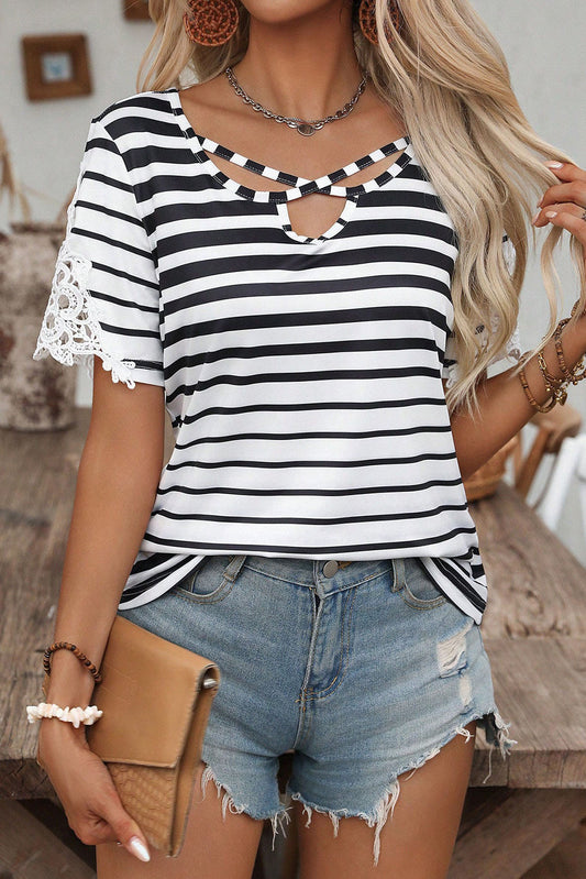 Black Stripe Criss Cross Blouse FB