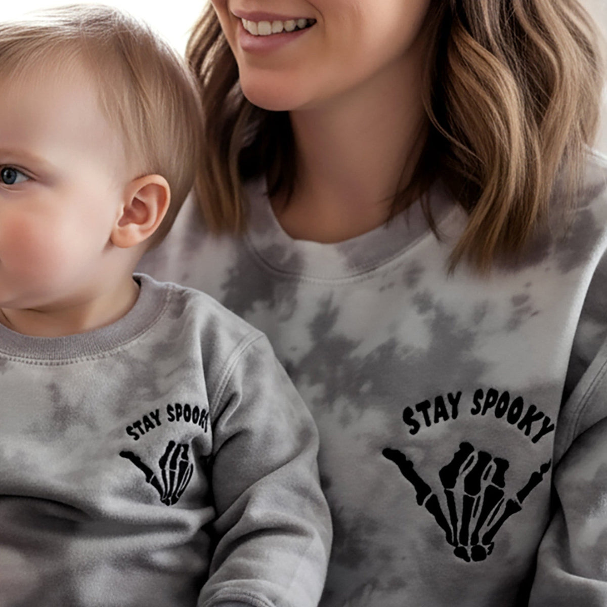 Stay Spooky Tie Dye Halloween Sweatshirt | Matching Family Halloween Outfits | Embroidered Skeleton Crewneck