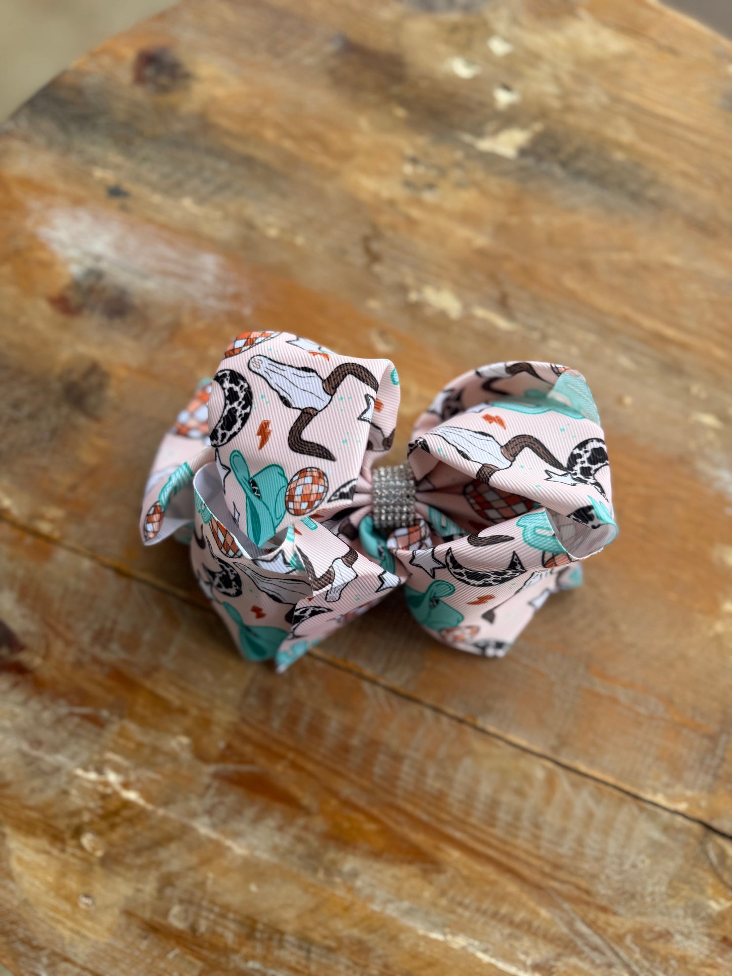 Printed 7.5 inch bedazzled hair bows