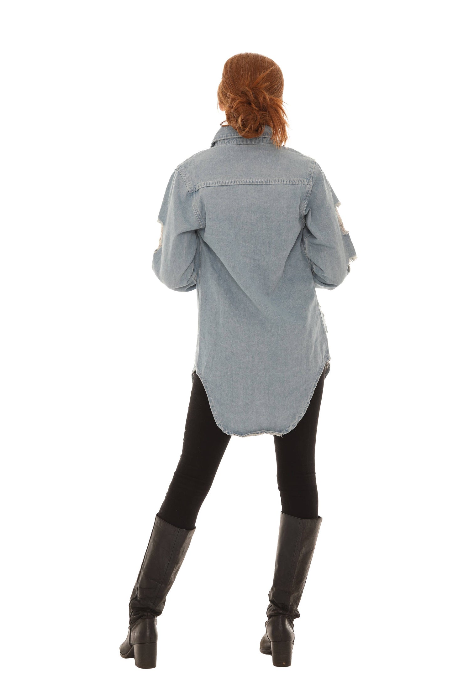 Distressed Denim Shirt: Light Denim