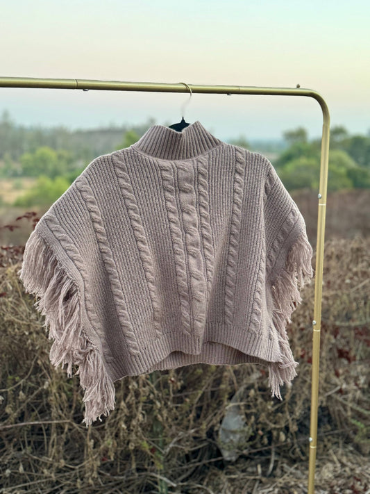 Cider | Crop Top Poncho with Tassel Trim