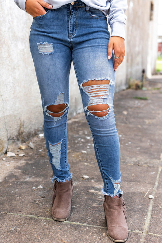High Waist Distressed Skinny Jeans LT
