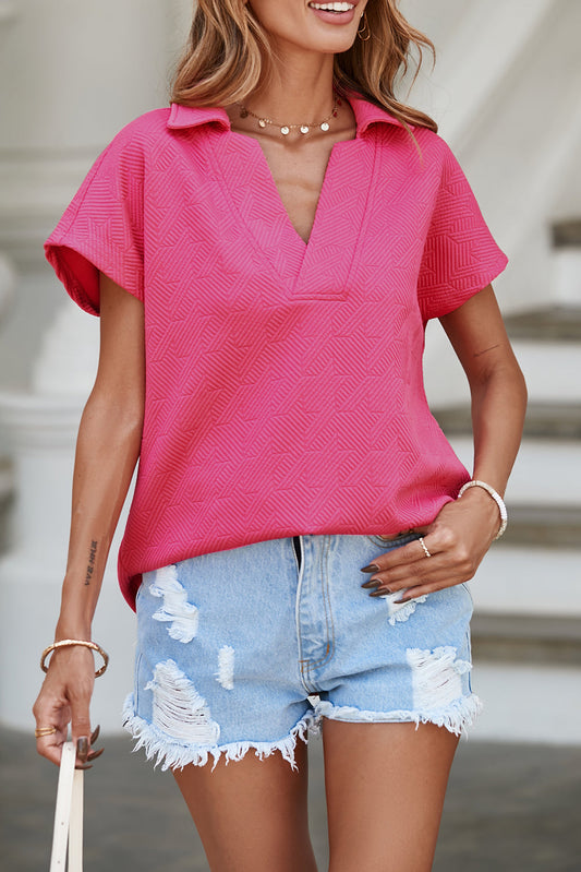 Textured Collared V Neck FB