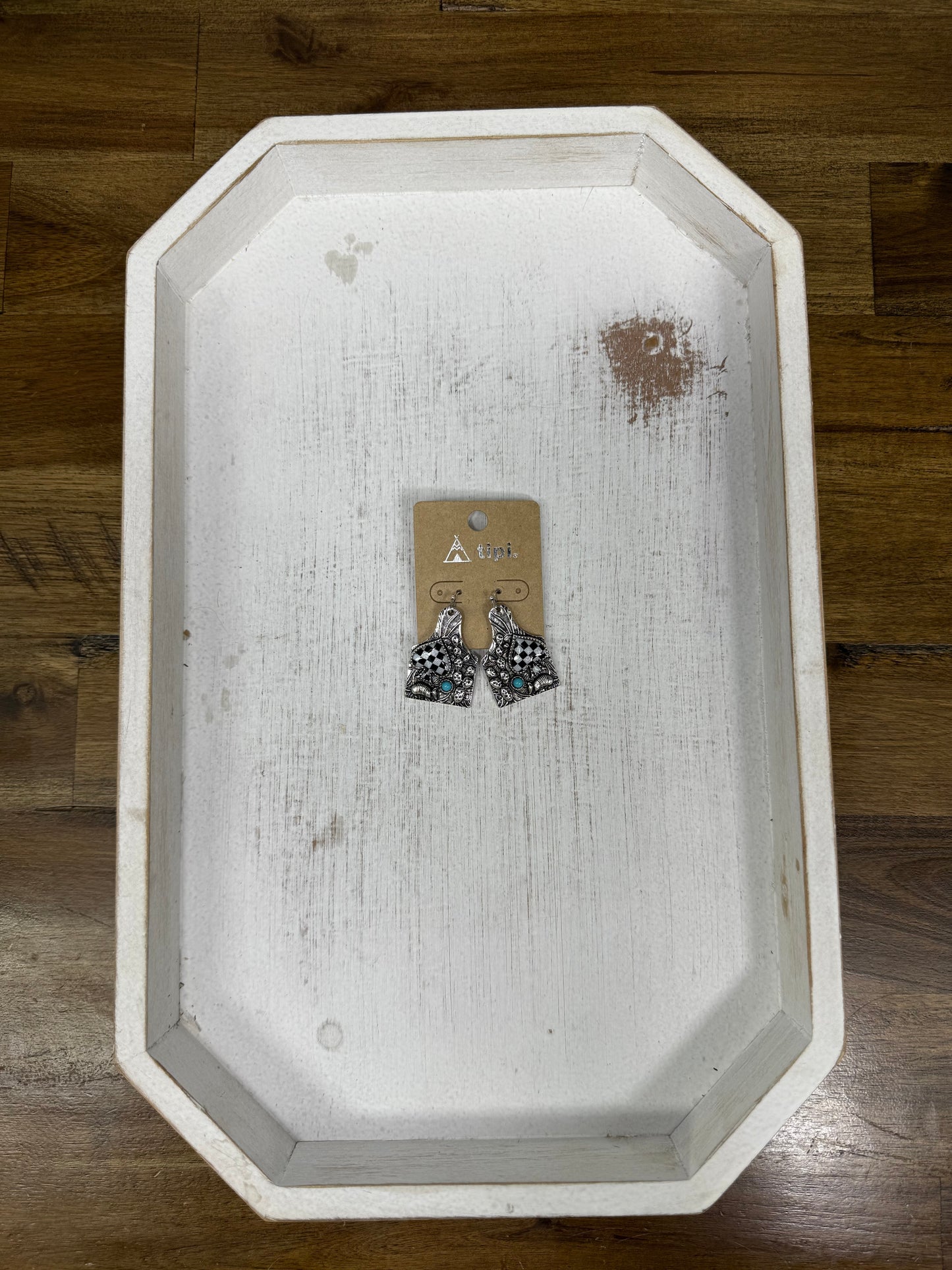 Checkered Spade Cow Tag Earrings (FINAL SALE)