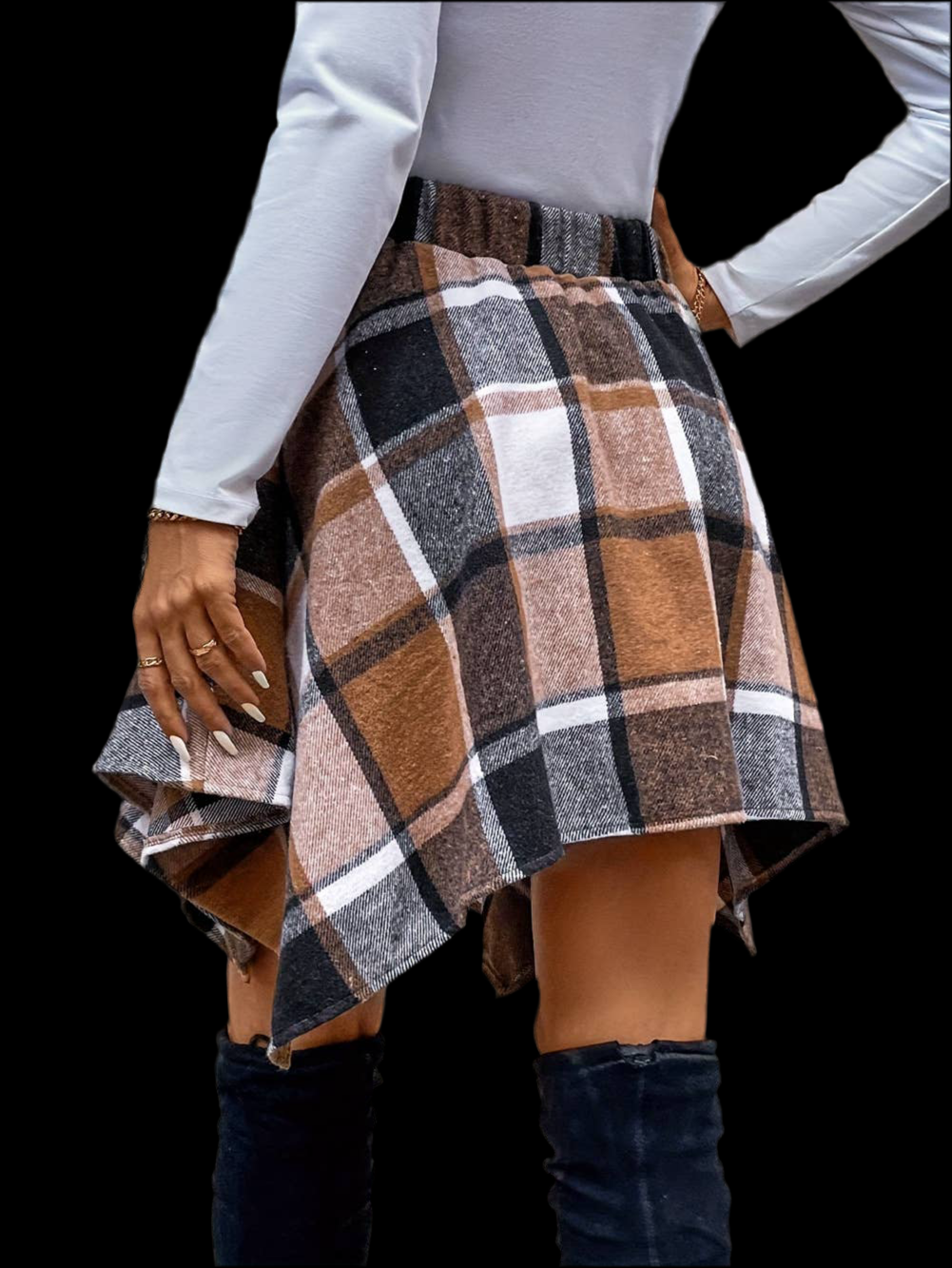 Stylish Panelled Checked Lace-Up Skirt