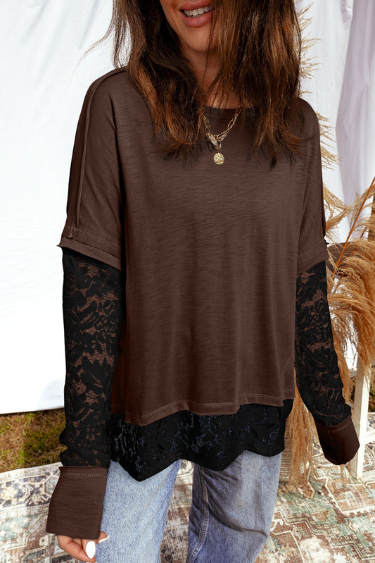 Brown Sheer Lace Sleeve Top FB