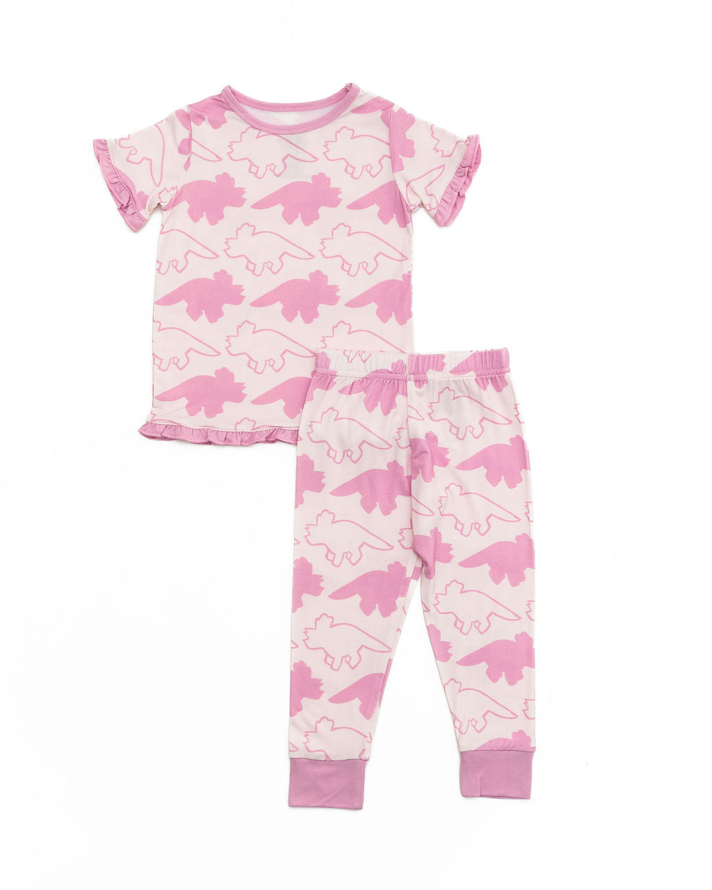 Dinosaur Pink Short Sleeve Bamboo Sleep Set