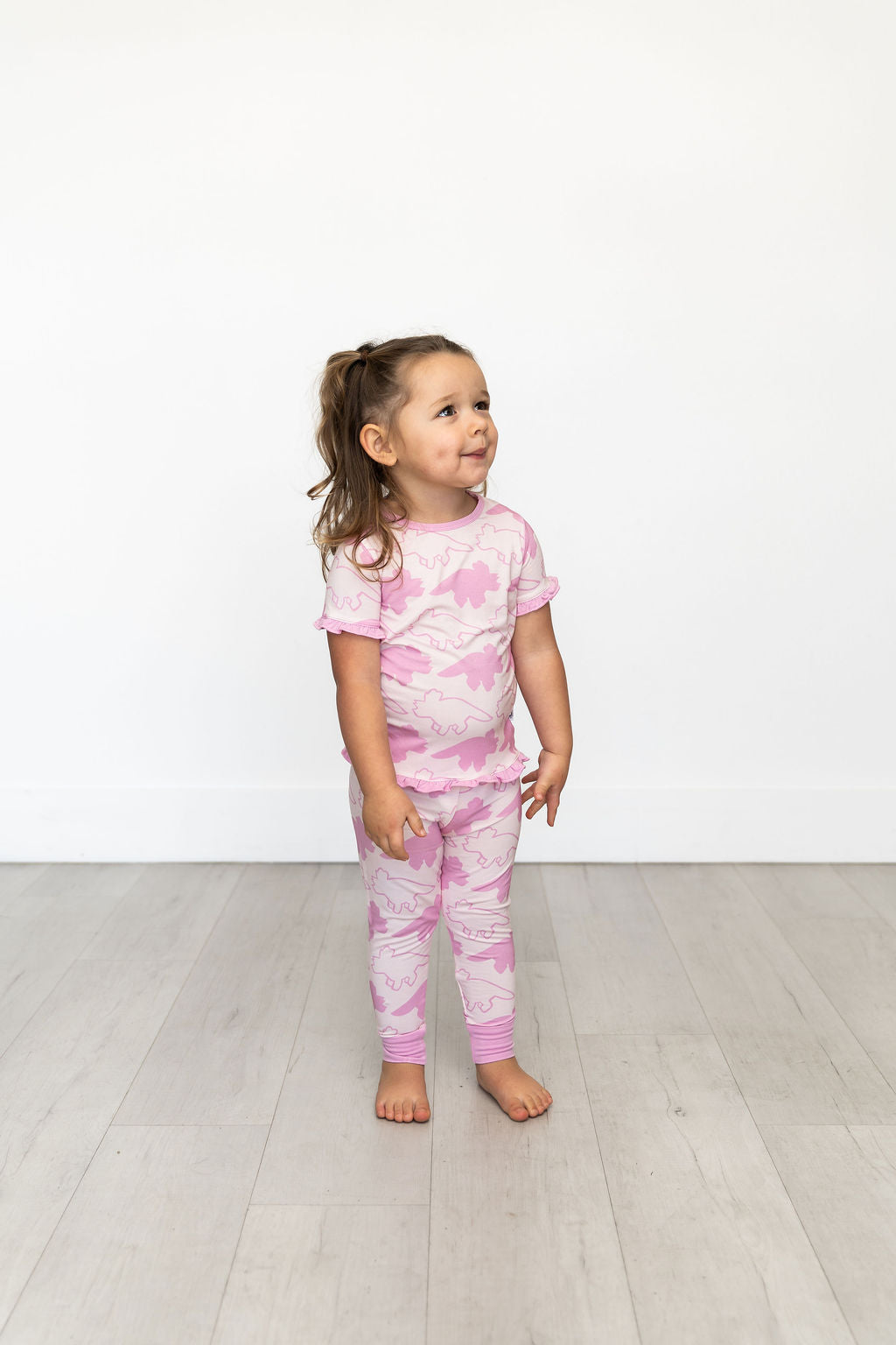 Dinosaur Pink Short Sleeve Bamboo Sleep Set