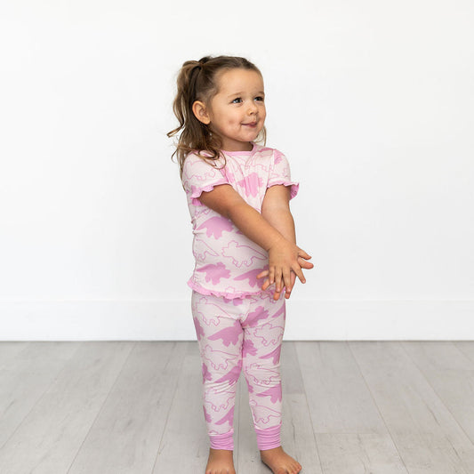 Dinosaur Pink Short Sleeve Bamboo Sleep Set