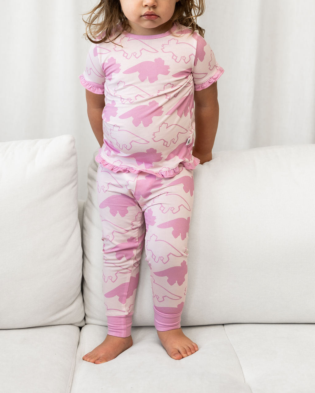 Dinosaur Pink Short Sleeve Bamboo Sleep Set