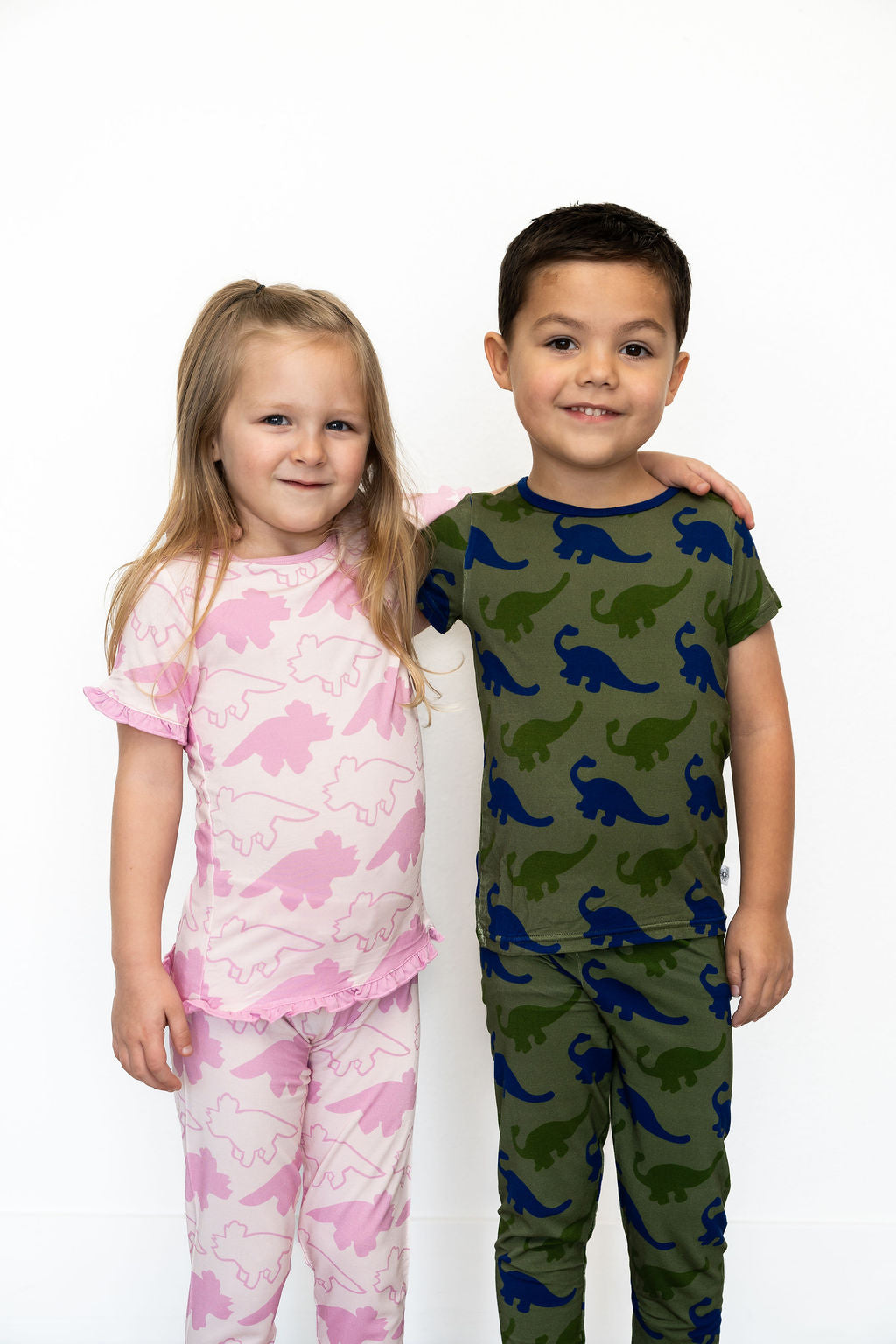 Dinosaur Pink Short Sleeve Bamboo Sleep Set