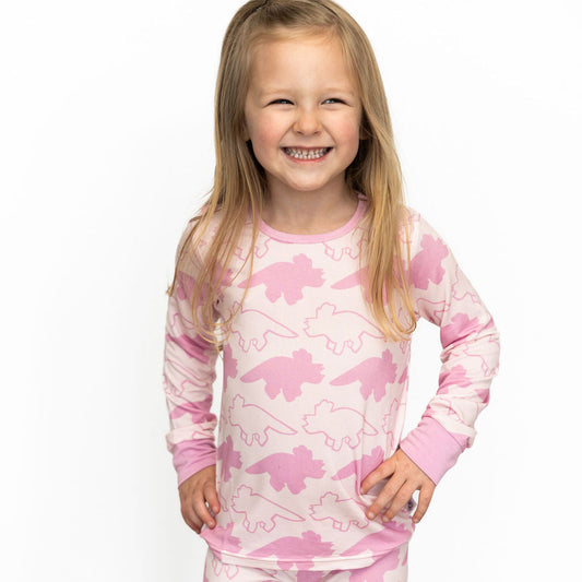 Dinosaur Pink Long Sleeve Bamboo Sleep Set