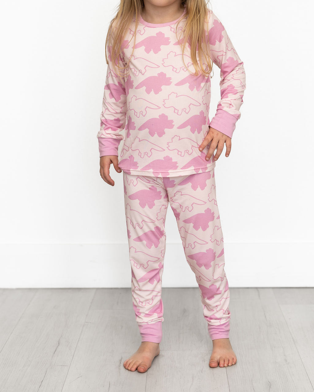 Dinosaur Pink Long Sleeve Bamboo Sleep Set