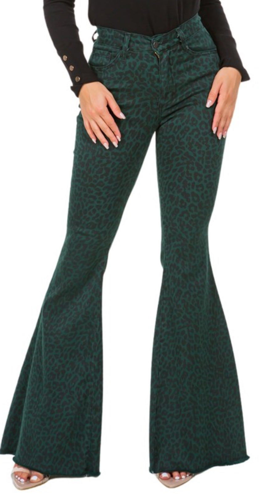 Green Leopard Bell Bottoms (34 Inseam)