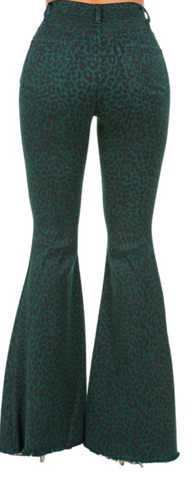 Green Leopard Bell Bottoms (34 Inseam)