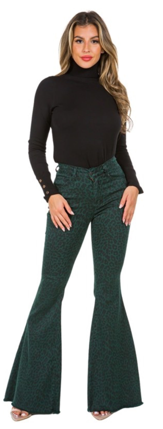 Green Leopard Bell Bottoms (34 Inseam)