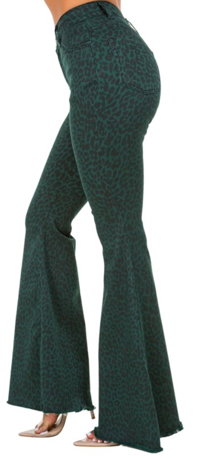 Green Leopard Bell Bottoms (34 Inseam)