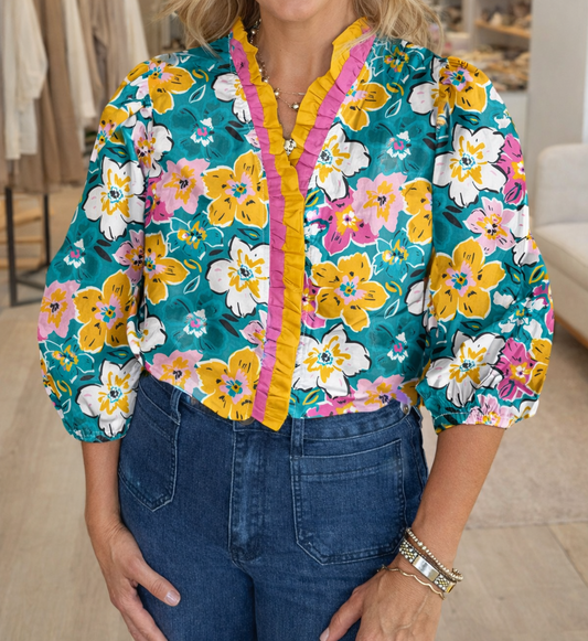 Green Floral Frilled Blouse December.