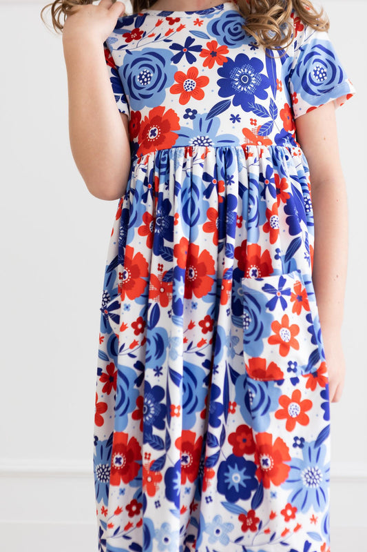 SALE Happy 4th Floral Floral S/S Pocket Twirl Dress