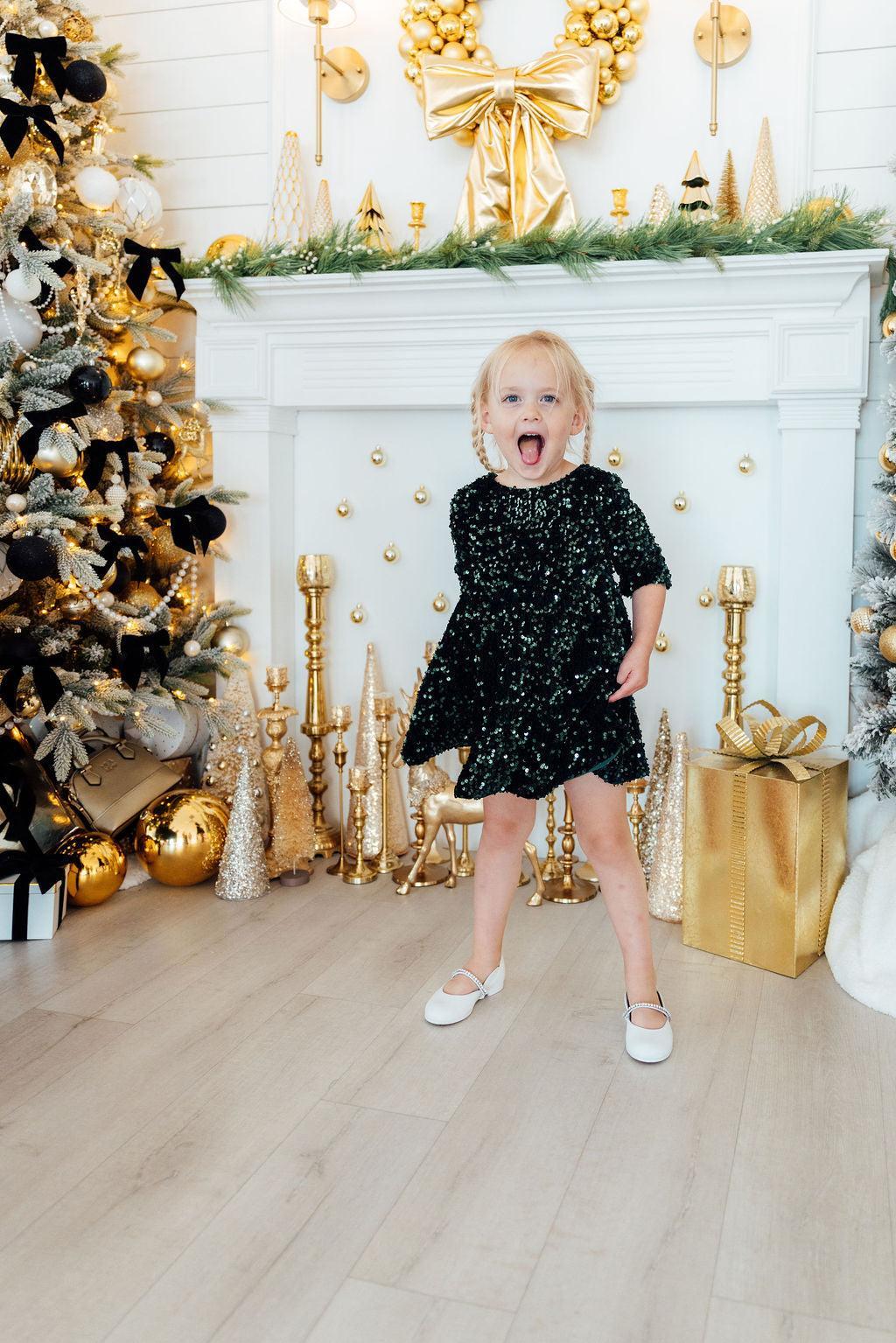Hunter Green Velvet Sequin Dress