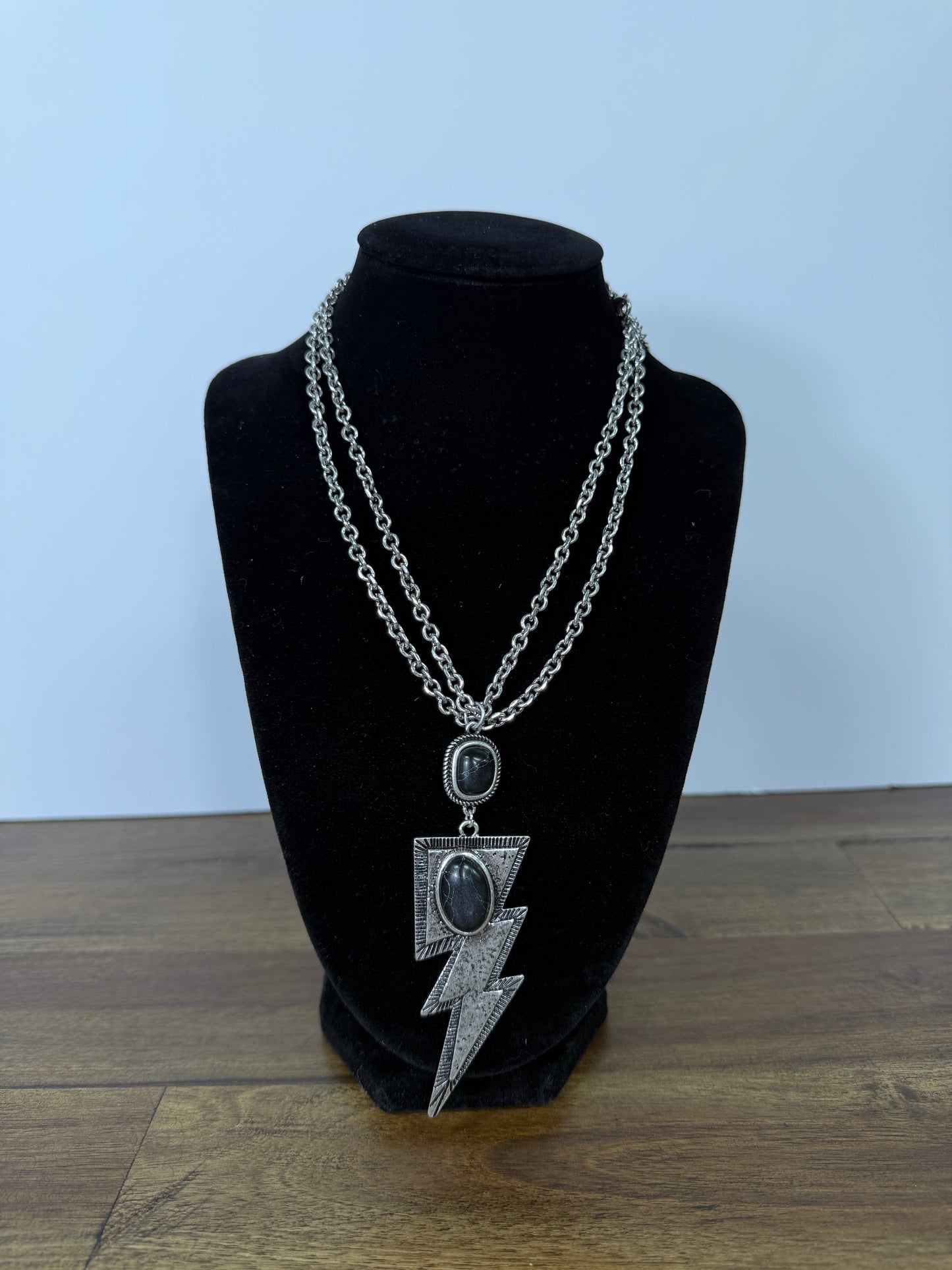 Large Lightning Bolt Stone Necklace (FINAL SALE)