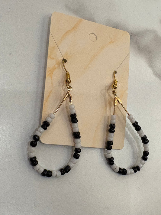 Black &White Beaded Teardrop Earrings