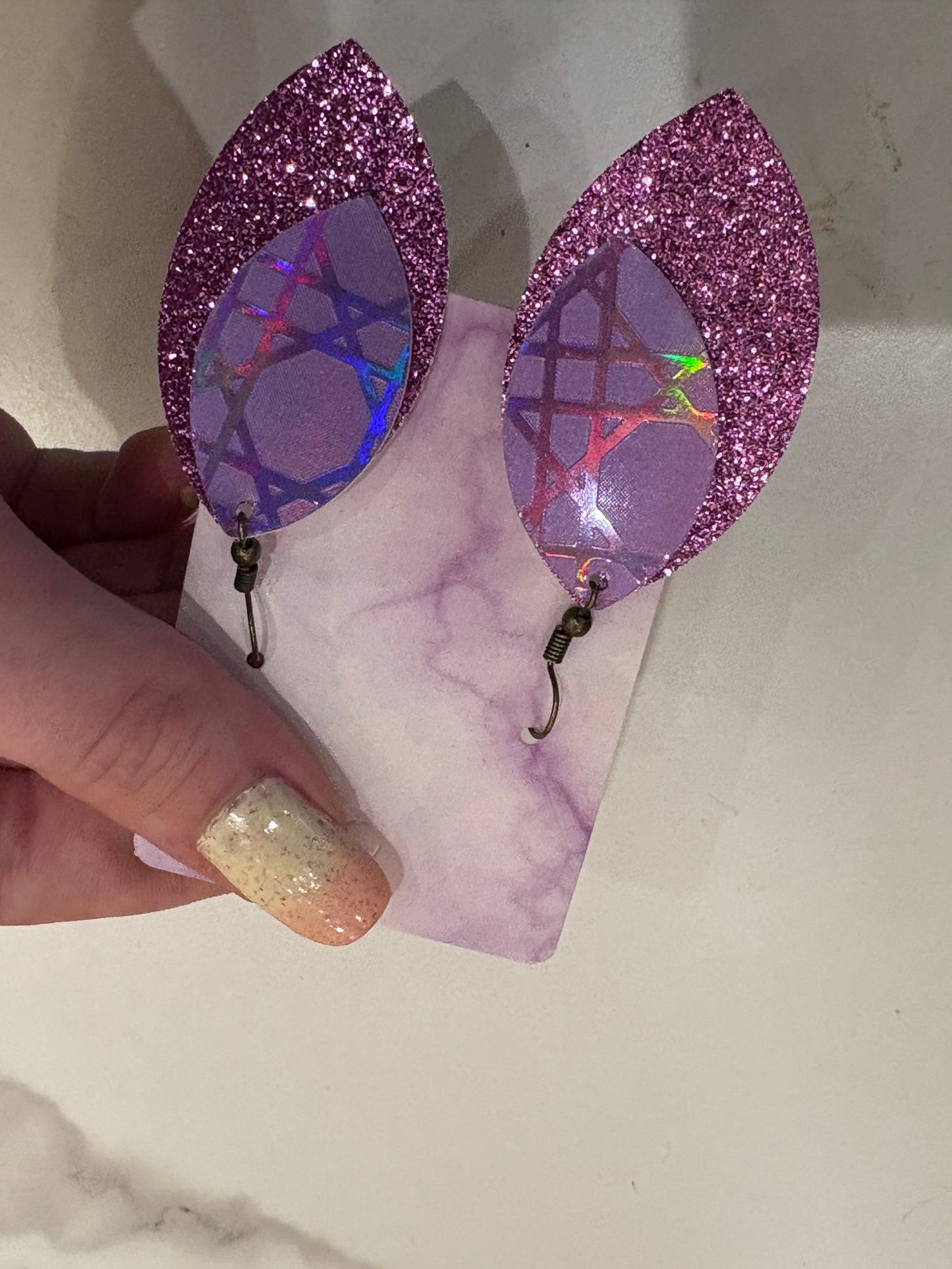 Perfectly Yours – Iridescent Purple Faux Leather Earrings